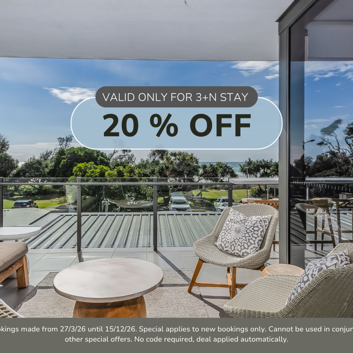 20% off bookings 3+ nights! at Coastal Haven – Ocean Views on Marine Parade!*