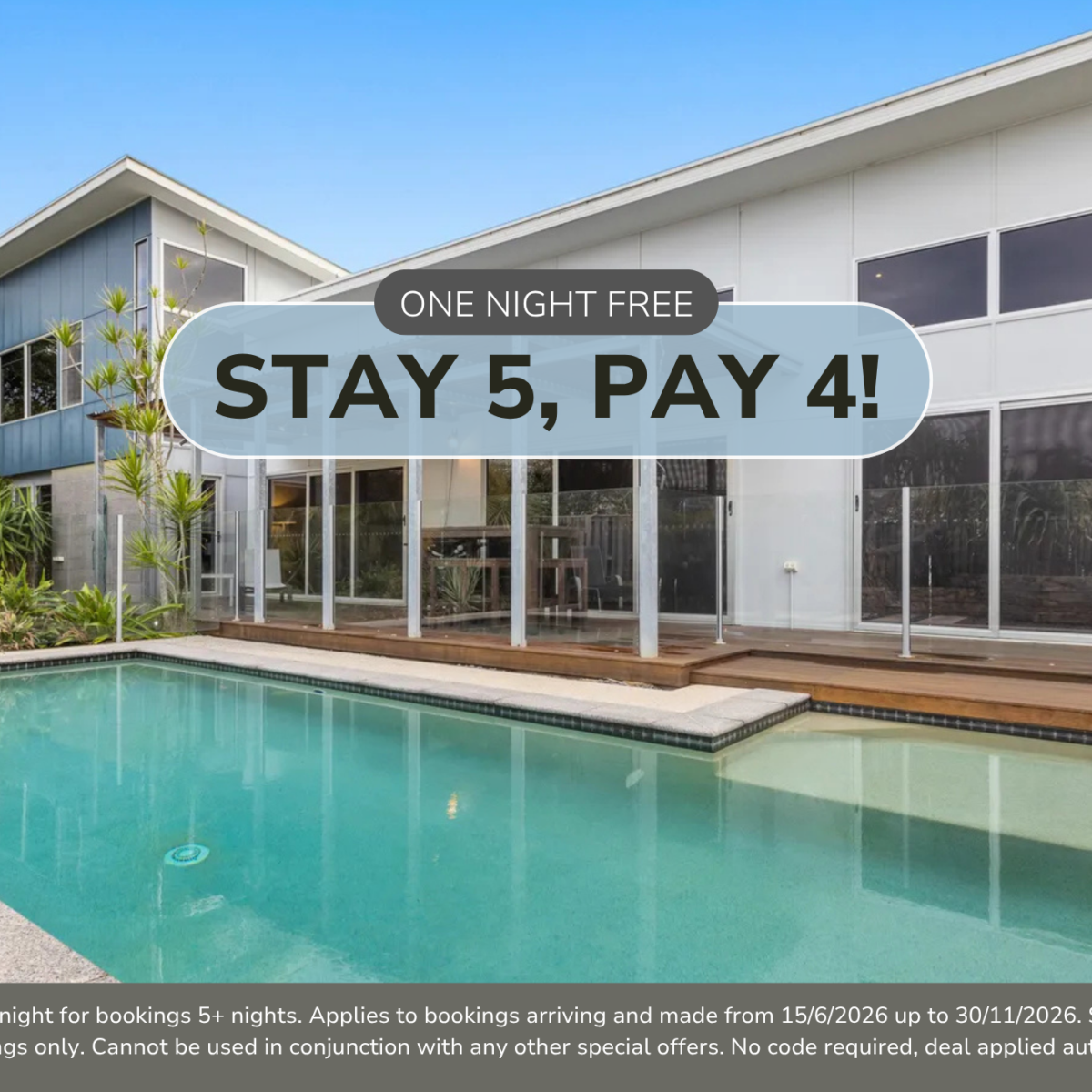 Stay 5 Pay 4 for Casuarina Surfbreak Beach House with Pool!*