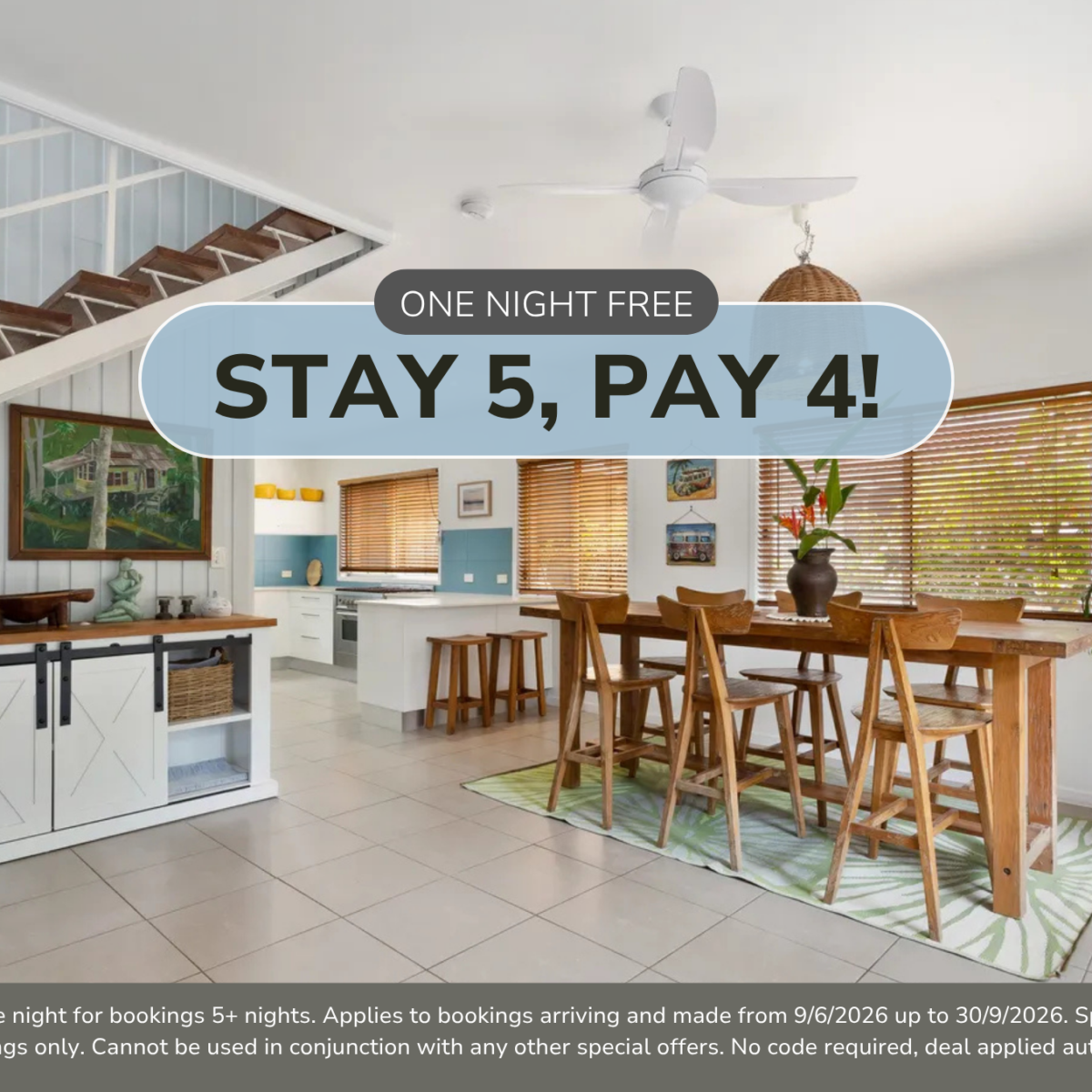 Stay 5 Pay 4 for Beach House on Pearl – Kingscliff Central!*